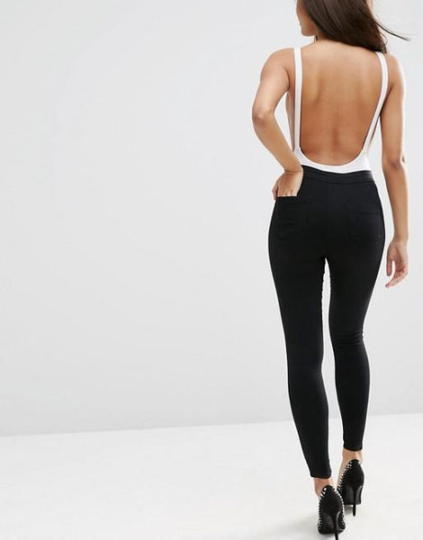 High Waist Denim Jeggings In Clean Black