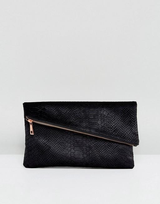 Velvet Snake Square Clutch Bag With Slanted Zip Top