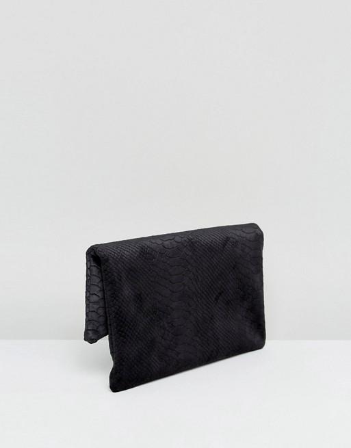 Velvet Snake Square Clutch Bag With Slanted Zip Top