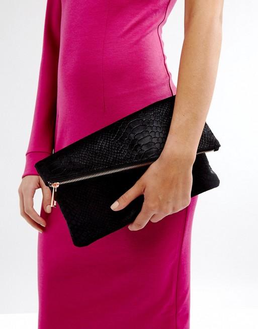 Velvet Snake Square Clutch Bag With Slanted Zip Top