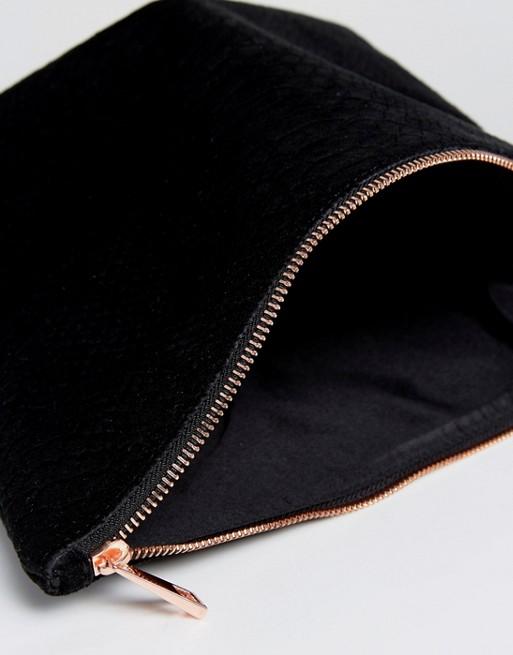 Velvet Snake Square Clutch Bag With Slanted Zip Top