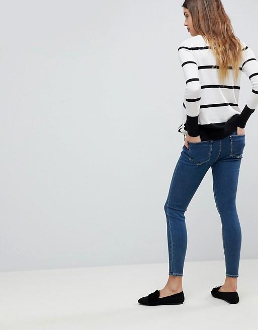 High Waist Skinny Jeans In Dena Mid Blue Wash with Under the Bump Waistband