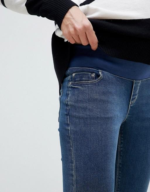 High Waist Skinny Jeans In Dena Mid Blue Wash with Under the Bump Waistband