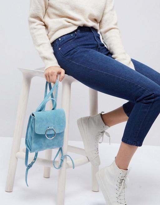 Suede Mini Backpack With Ring